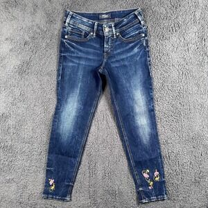 Silver Jeans Co Suki Skinny Crop Dark Wash Floral Jeans W28 L25